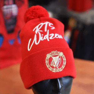 Czapka RTS Widzew – dzianinowa czapka kibica z dwoma haftami